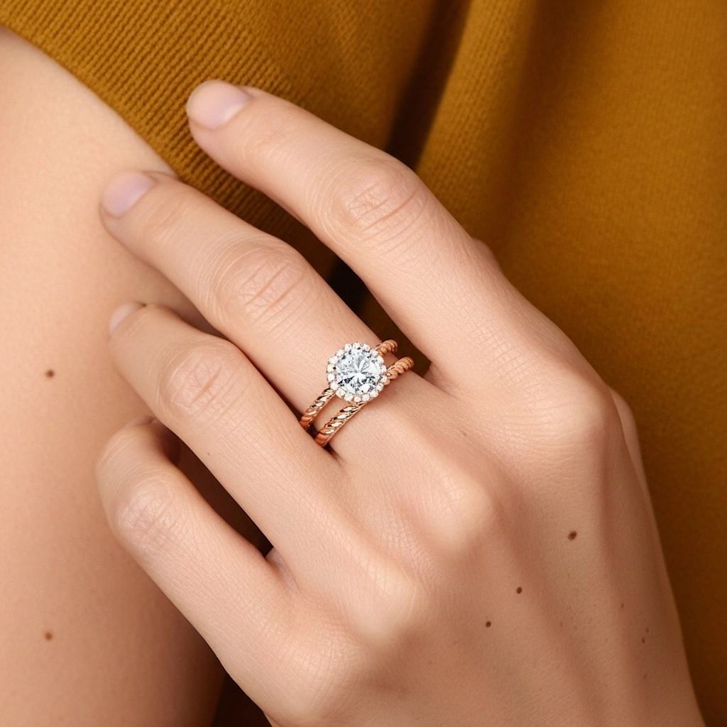 Argent sterling 925 Halo Tourner Ensemble d'alliances