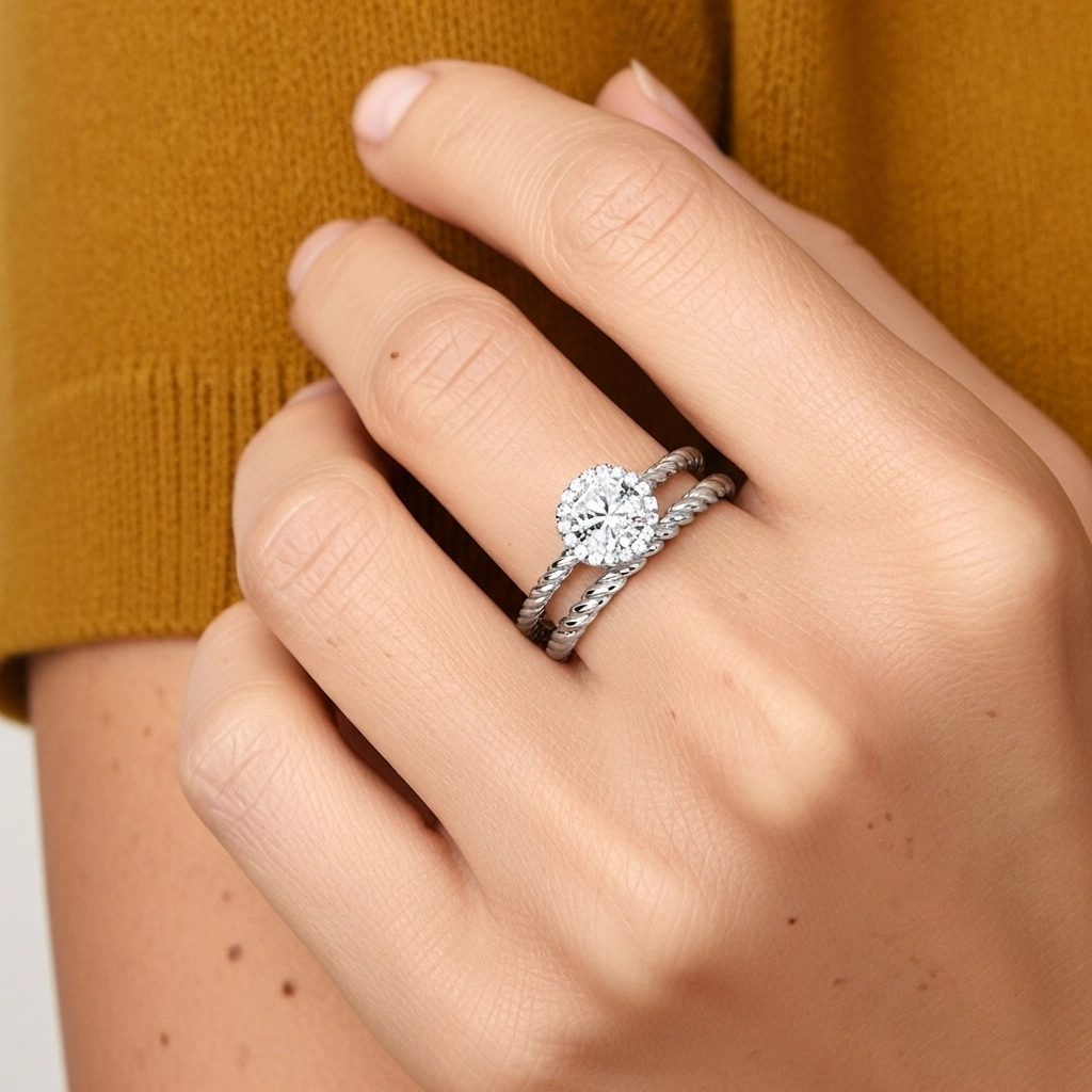 Argent sterling 925 Halo Tourner Ensemble d'alliances