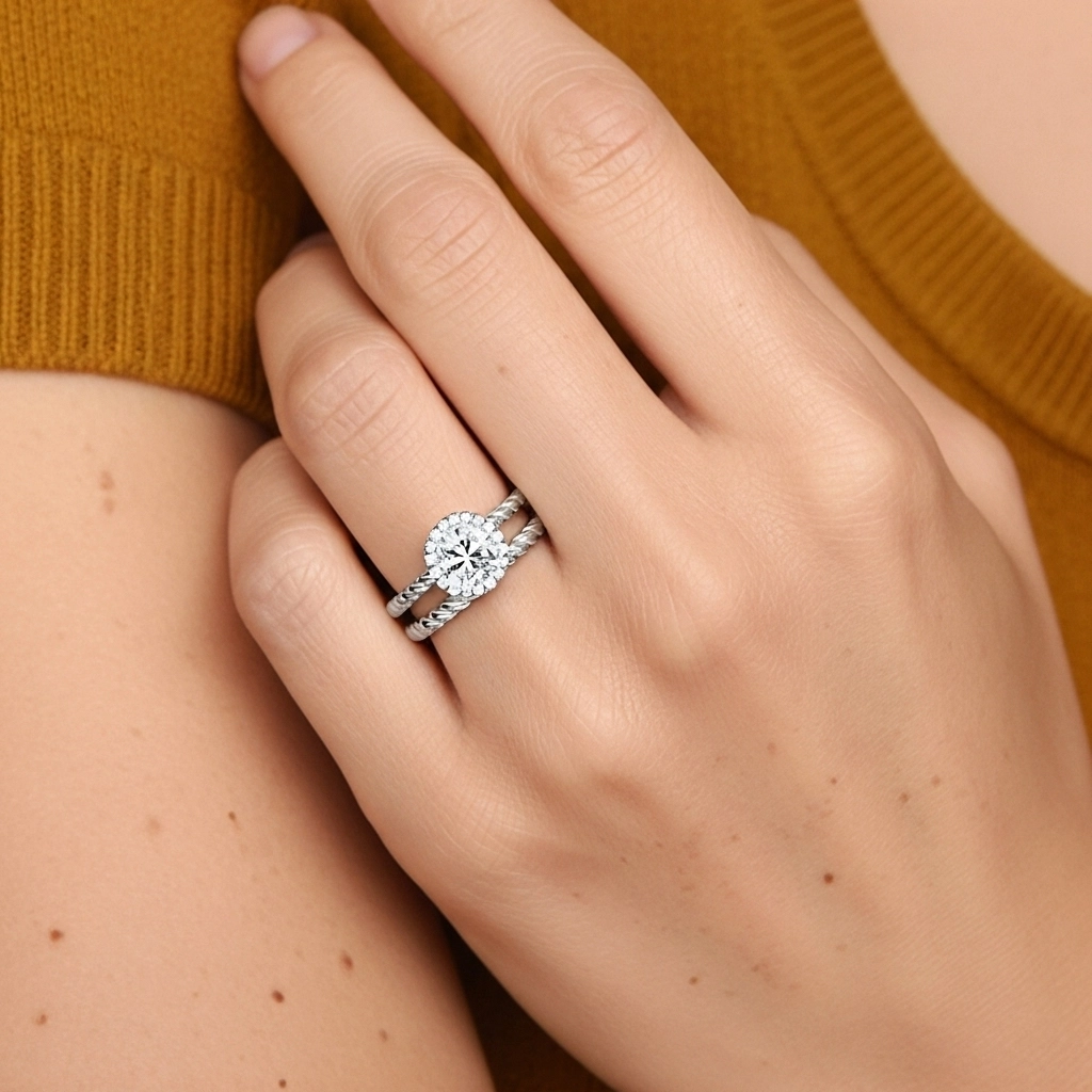 Argent sterling 925 Halo Tourner Ensemble d'alliances