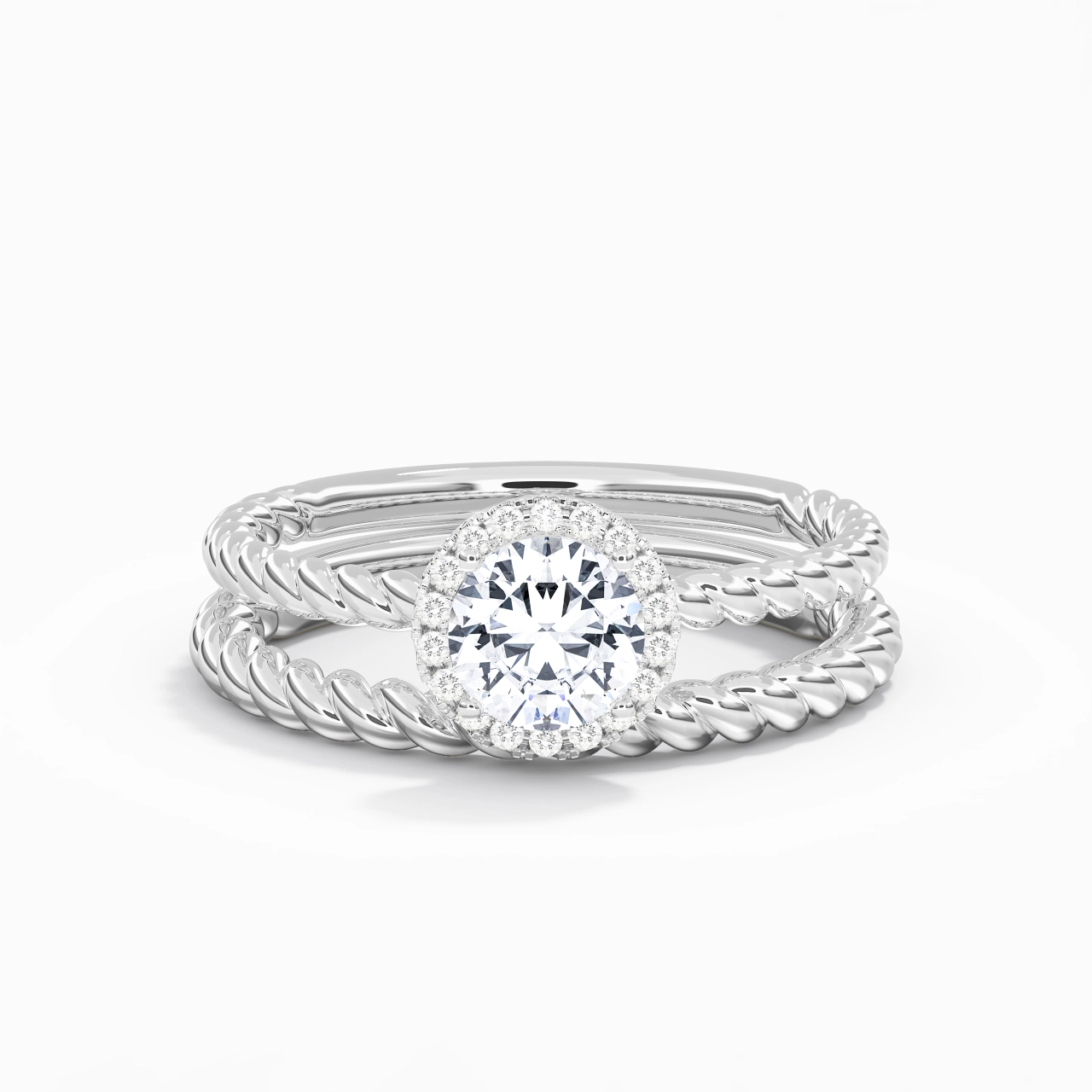 925 Sterling Silver Halo Twist Wedding Ring Set
