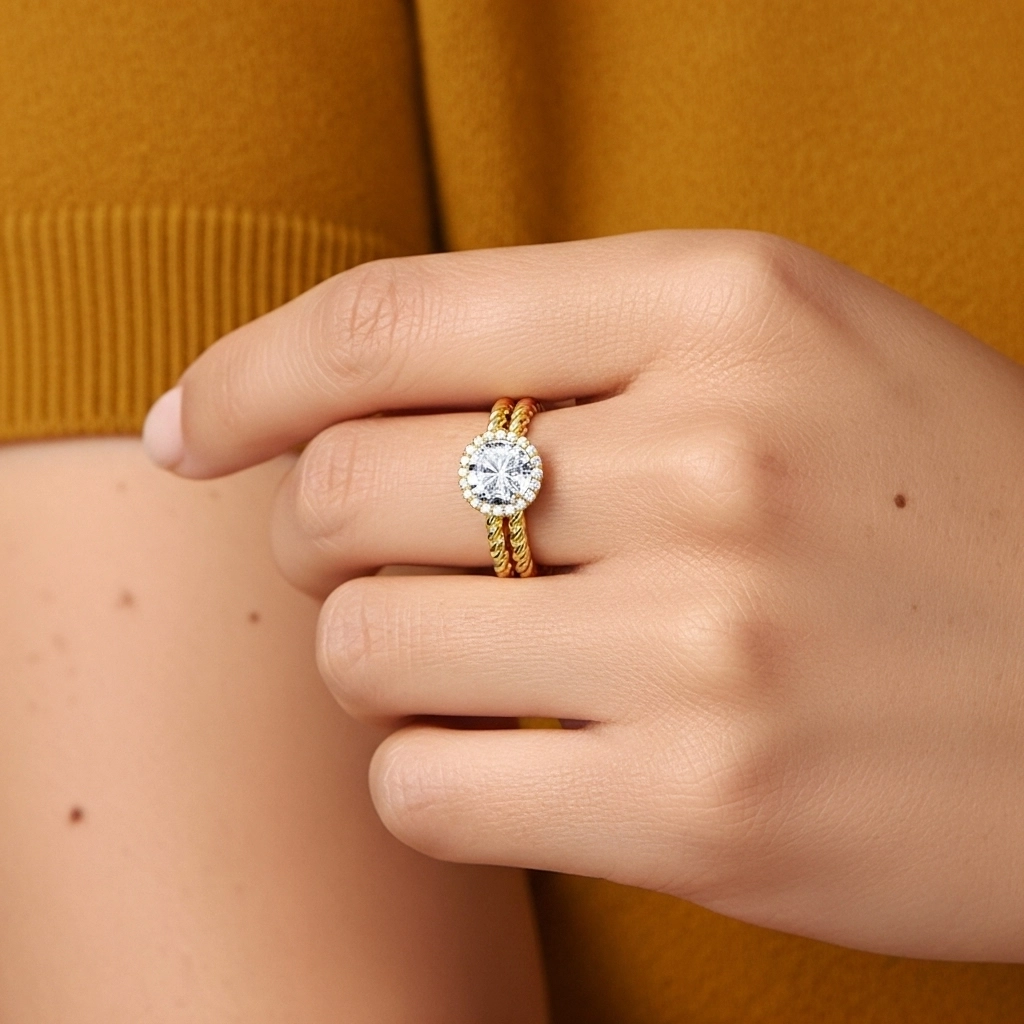 Argent sterling 925 Halo Tourner Ensemble d'alliances