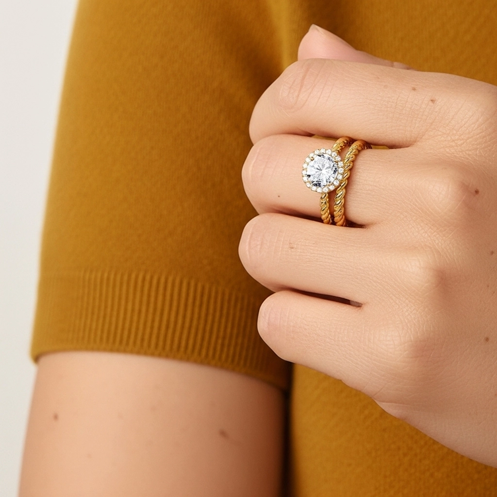 Argent sterling 925 Halo Tourner Ensemble d'alliances