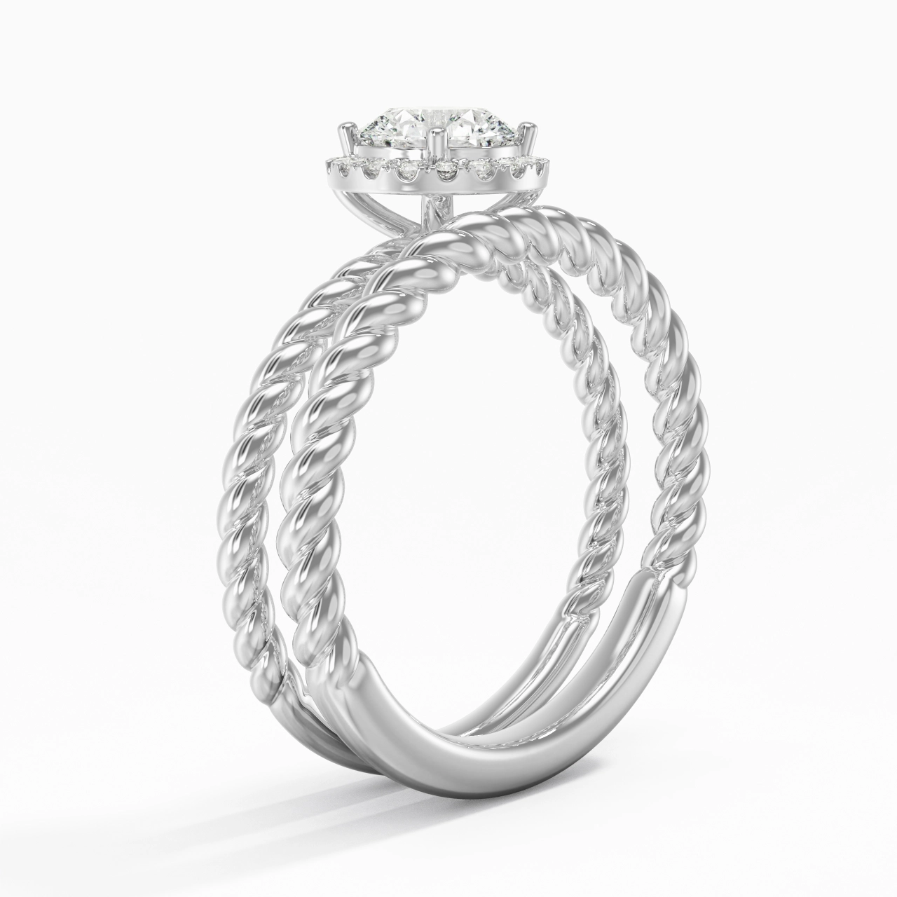 925 Sterling Silver Halo Twist Wedding Ring Set