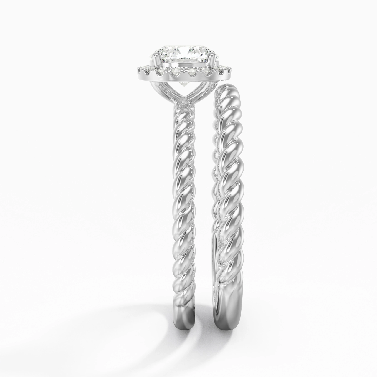925 Sterling Silver Halo Twist Wedding Ring Set