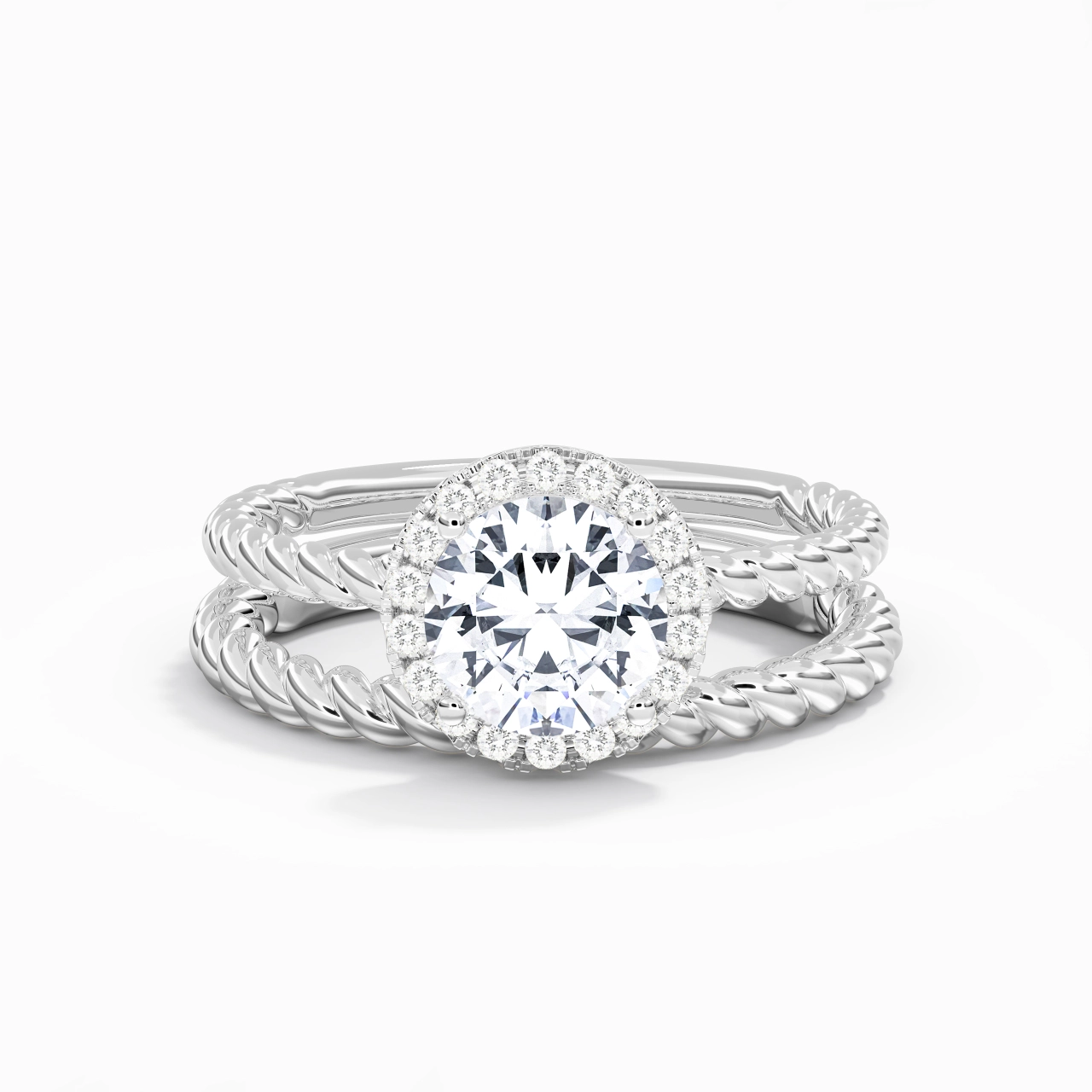 925 Sterling Silver Halo Twist Wedding Ring Set