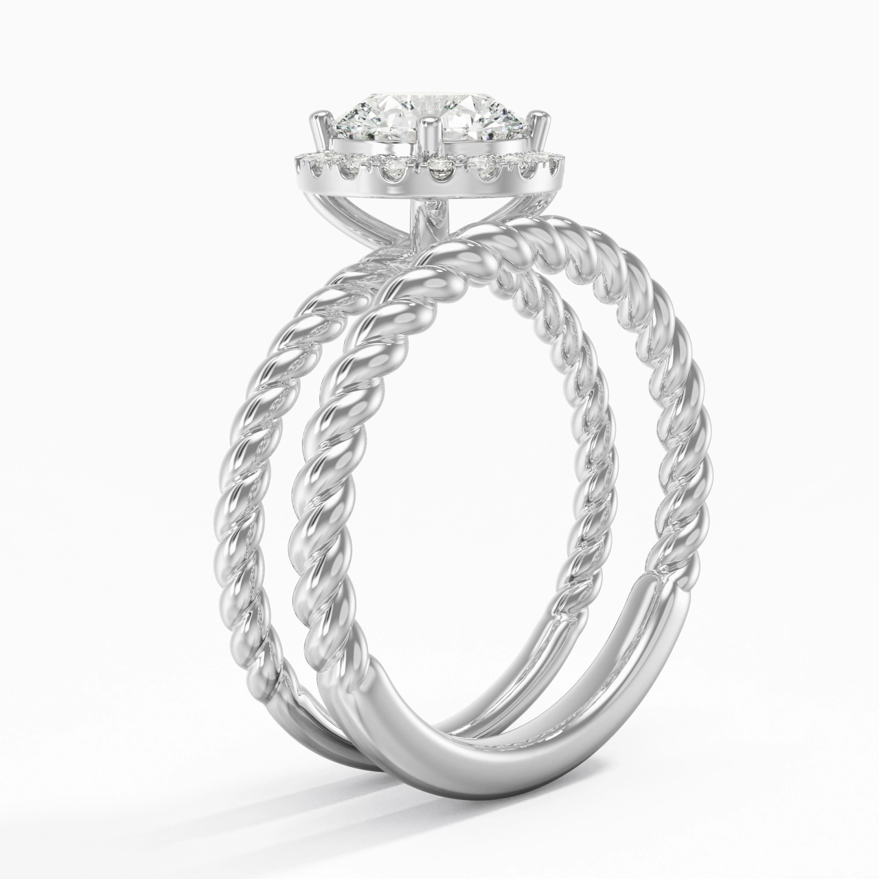 925 Sterling Silver Halo Twist Wedding Ring Set