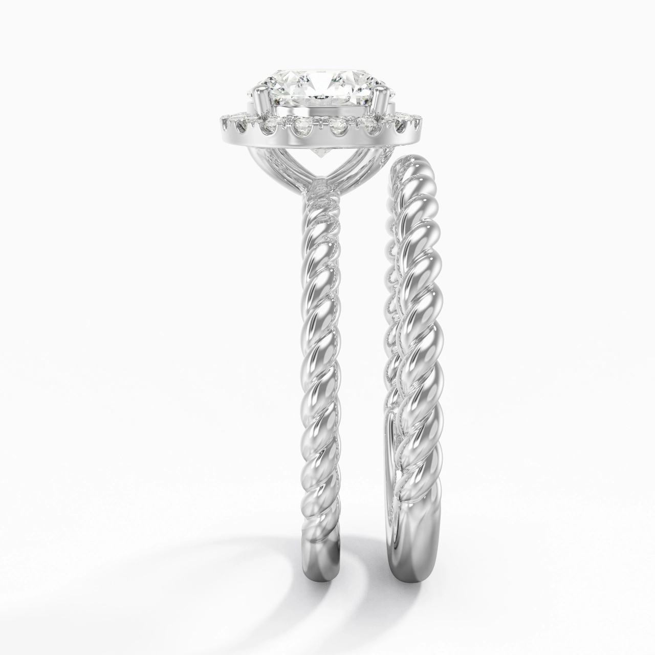 925 Sterling Silver Halo Twist Wedding Ring Set