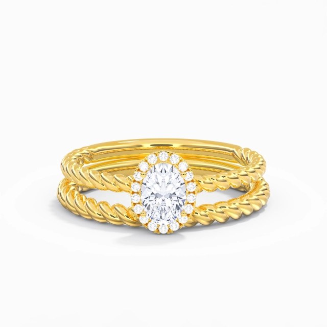 18K Yellow Gold Halo Antique Spiral Wire 1.00ct Moissanite Wedding Ring Set Twist 925 Sterling Silver