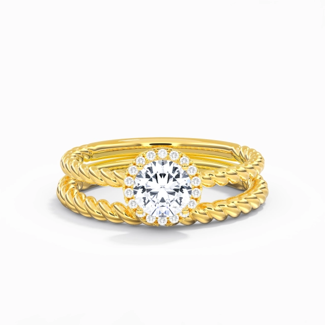 18K Yellow Gold Halo Antique Spiral Wire 1.00ct Moissanite Wedding Ring Set Twist 925 Sterling Silver