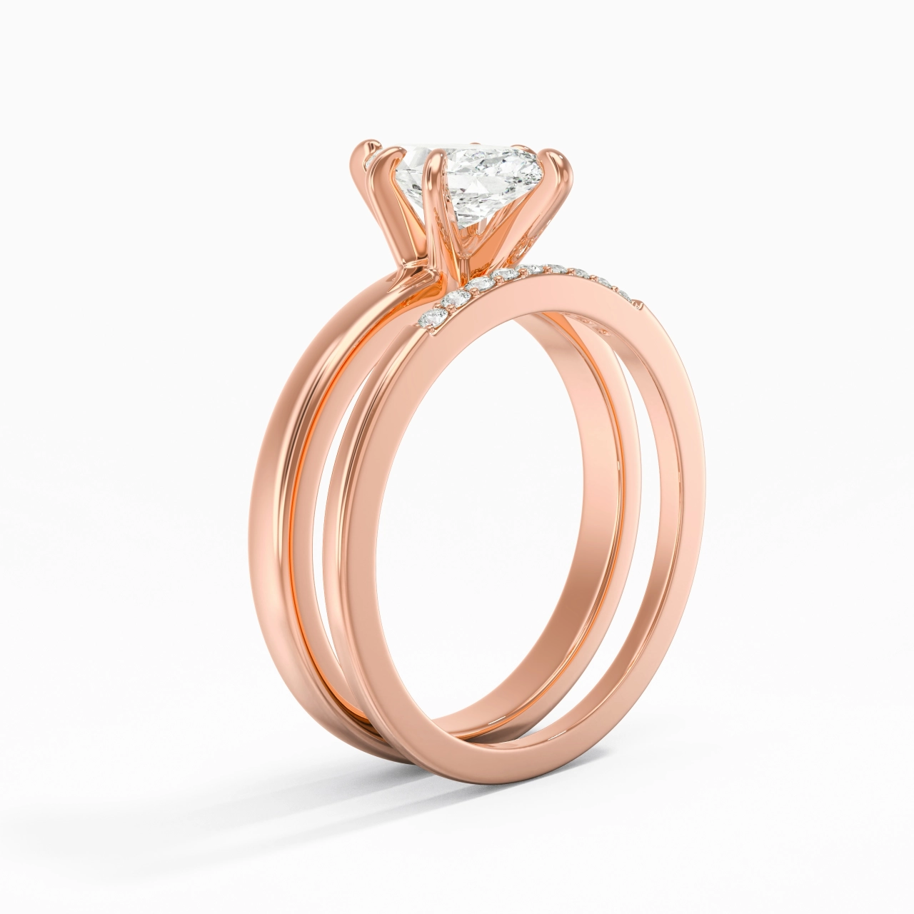 1.00ct Moissanite Wedding Ring Set 14K Rose Gold