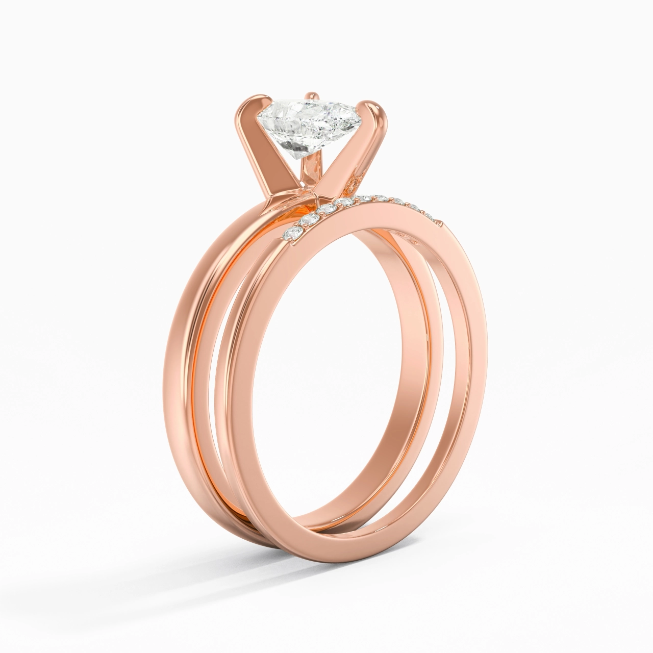 1.00ct Moissanite Wedding Ring Set 14K Rose Gold