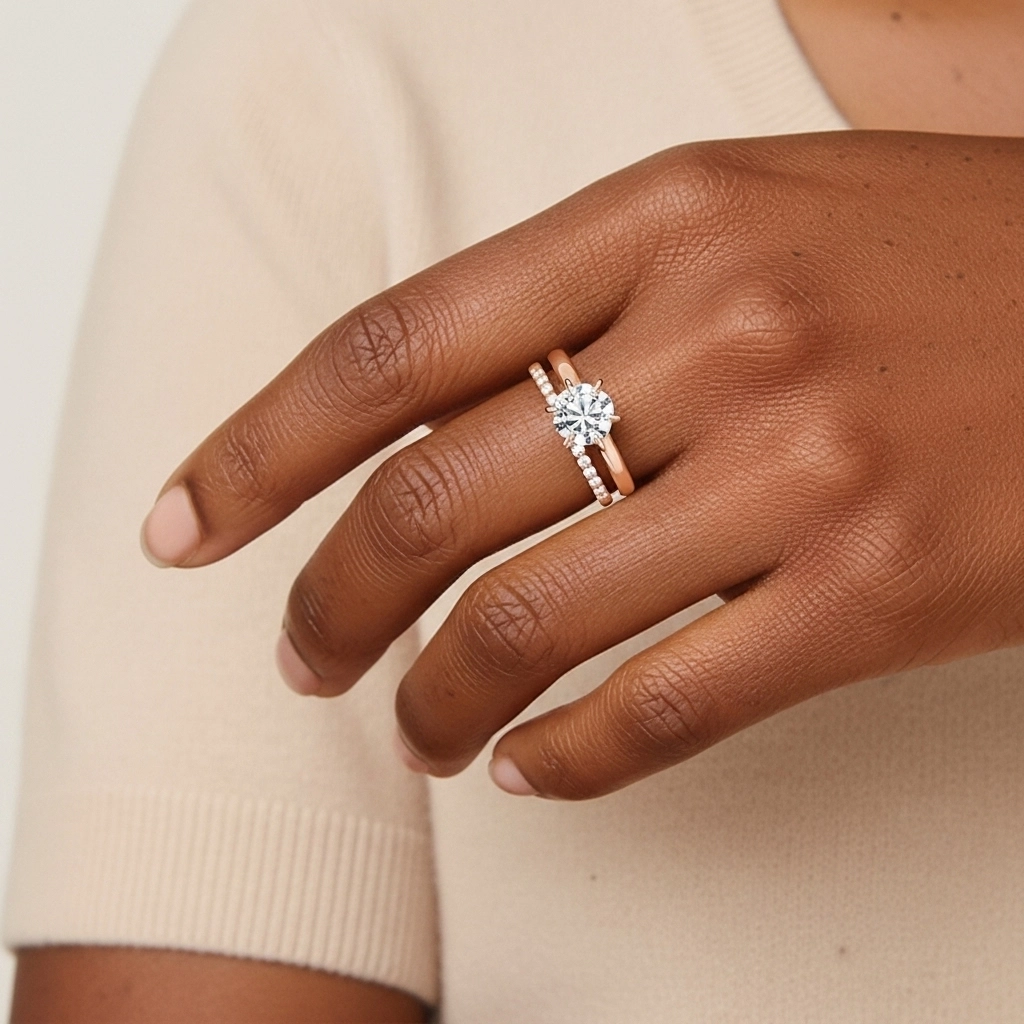 1.00ct Moissanite Ensemble d'alliances Or rose 18 carats