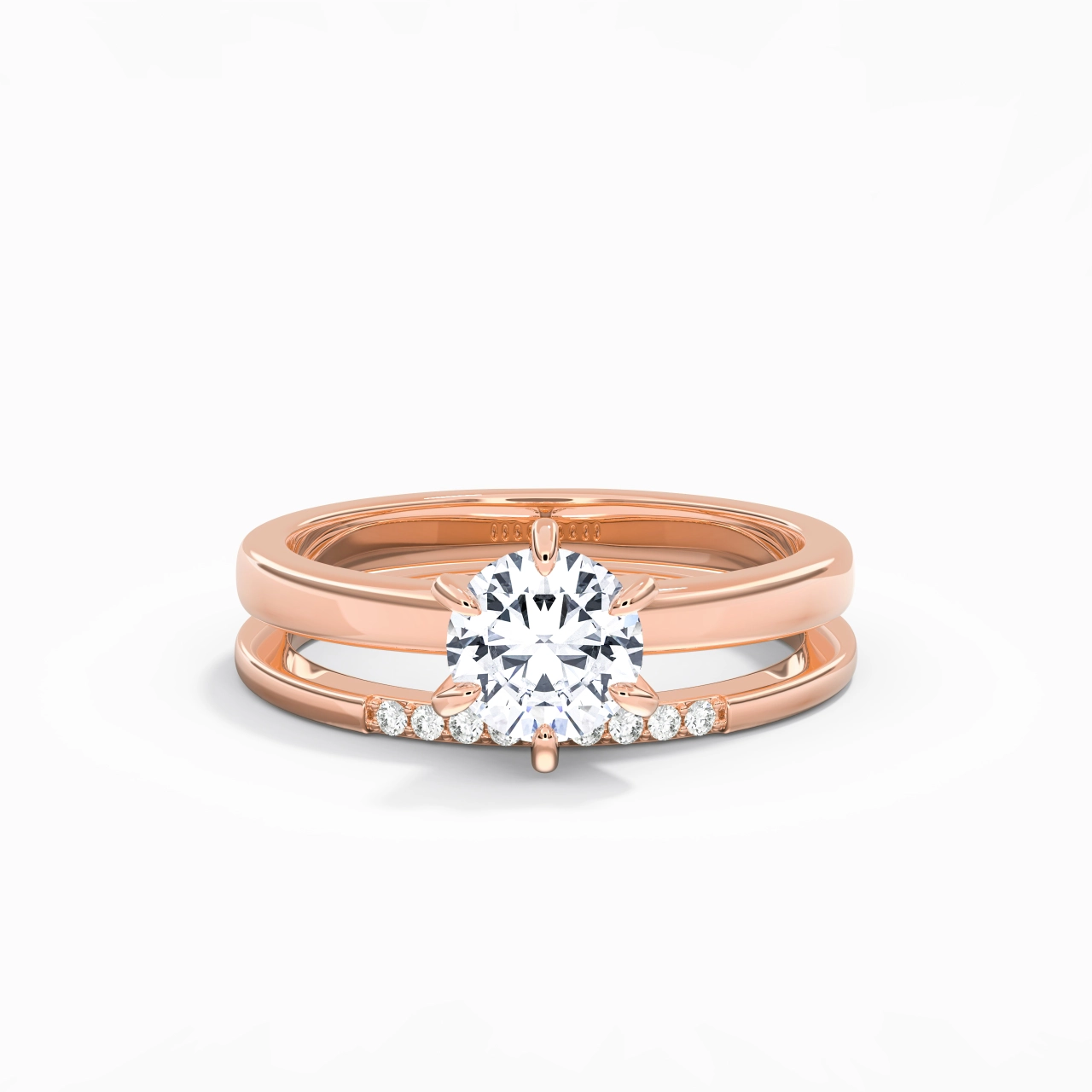 1.00ct Moissanite Wedding Ring Set 14K Rose Gold