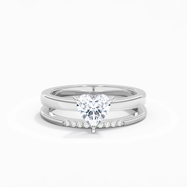1.00ct Heart Moissanite Wedding Ring Set 925 Sterling Silver Solitaire Classic Traditional Shank