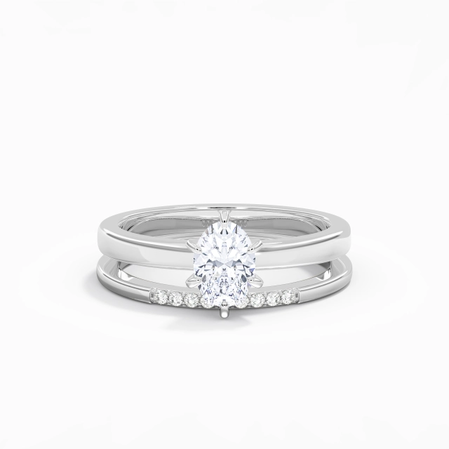 1.00ct Oval Moissanite Wedding Ring Set 925 Sterling Silver Solitaire Classic Traditional Shank