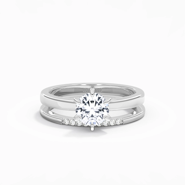 1.00ct Round Moissanite Wedding Ring Set 925 Sterling Silver Solitaire Classic Traditional Shank