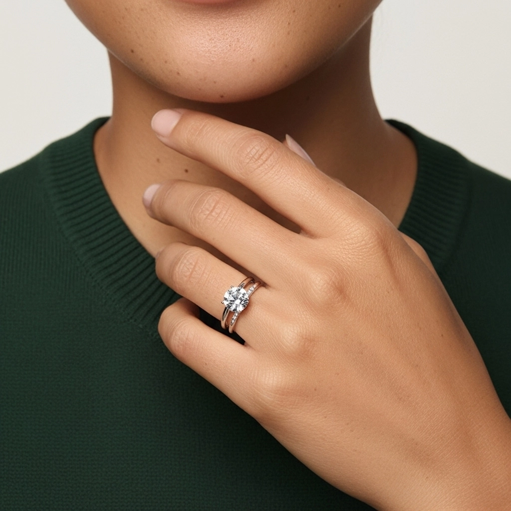 Solitaire Ensemble d'alliances 1.50ct Moissanite