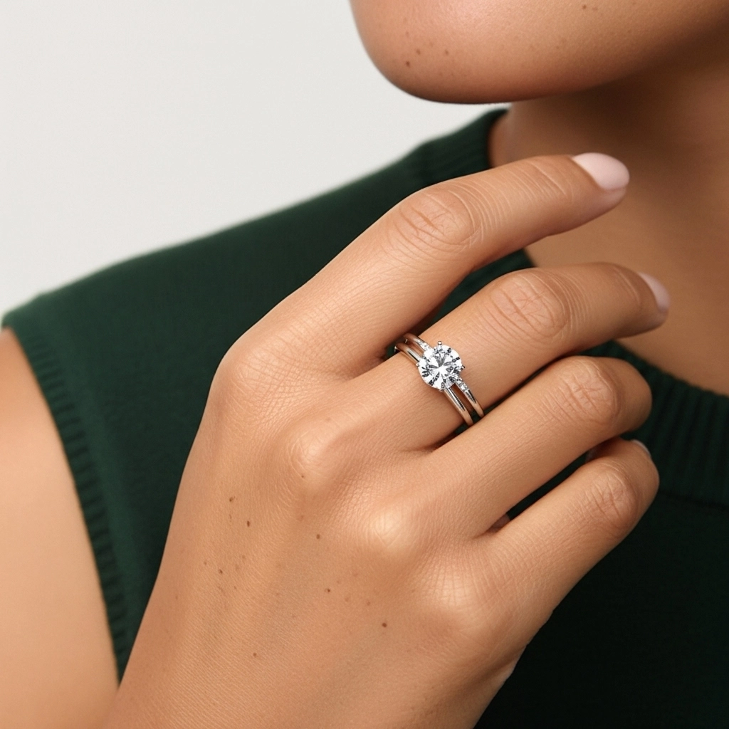 Solitaire Ensemble d'alliances 1.50ct Moissanite