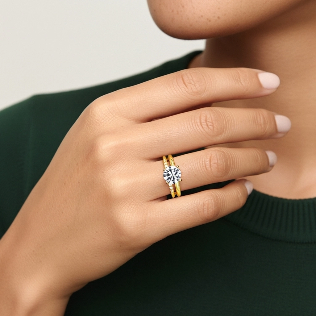 Solitaire Ensemble d'alliances 1.50ct Moissanite