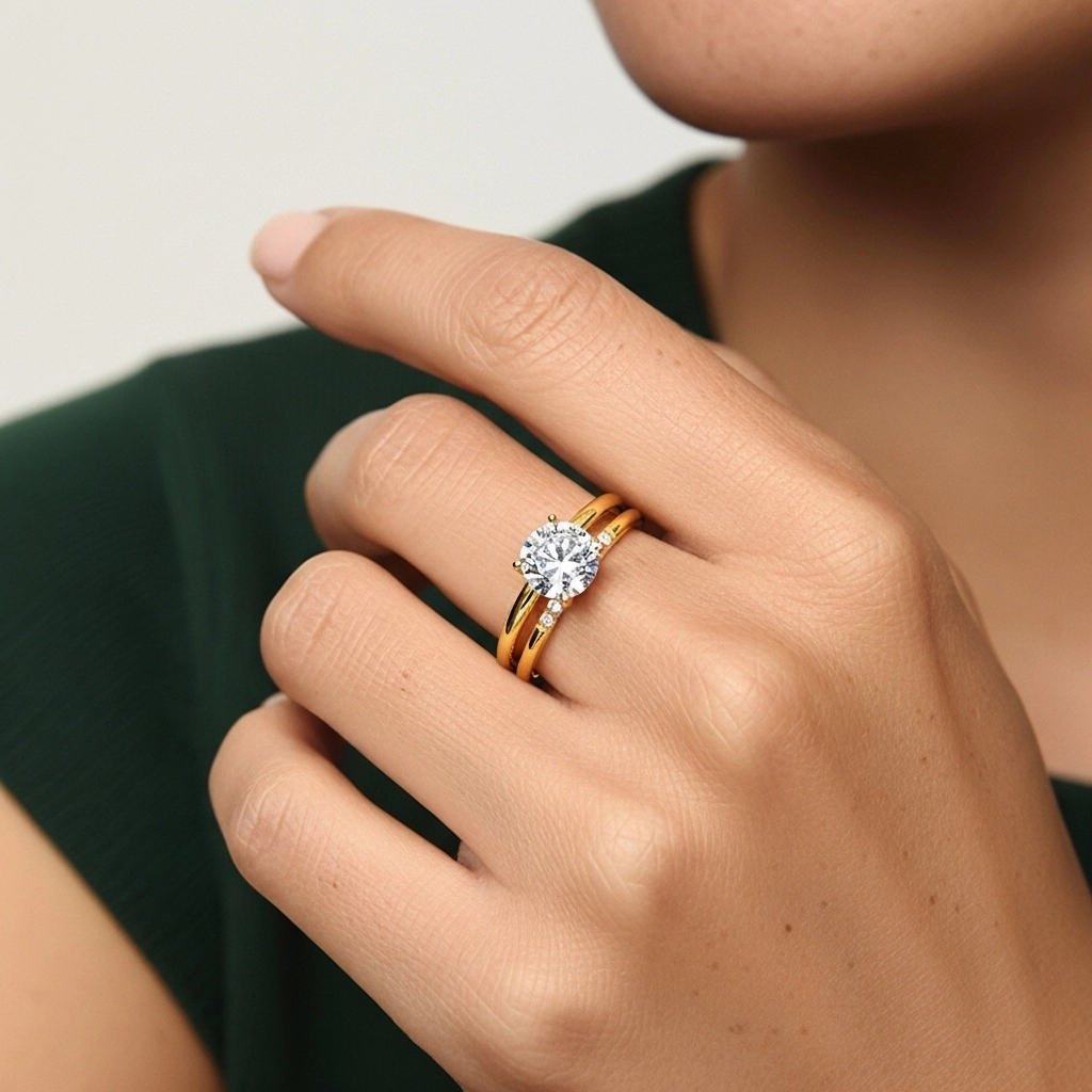 Solitaire Ensemble d'alliances 1.50ct Moissanite