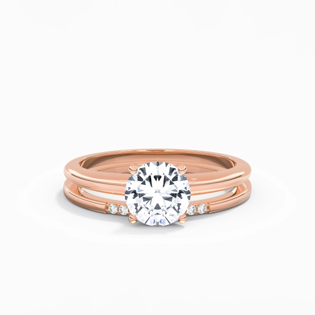Tapered Classic Solitaire Wedding Ring Set Moissanite 1.50ct Round 14K Rose Gold