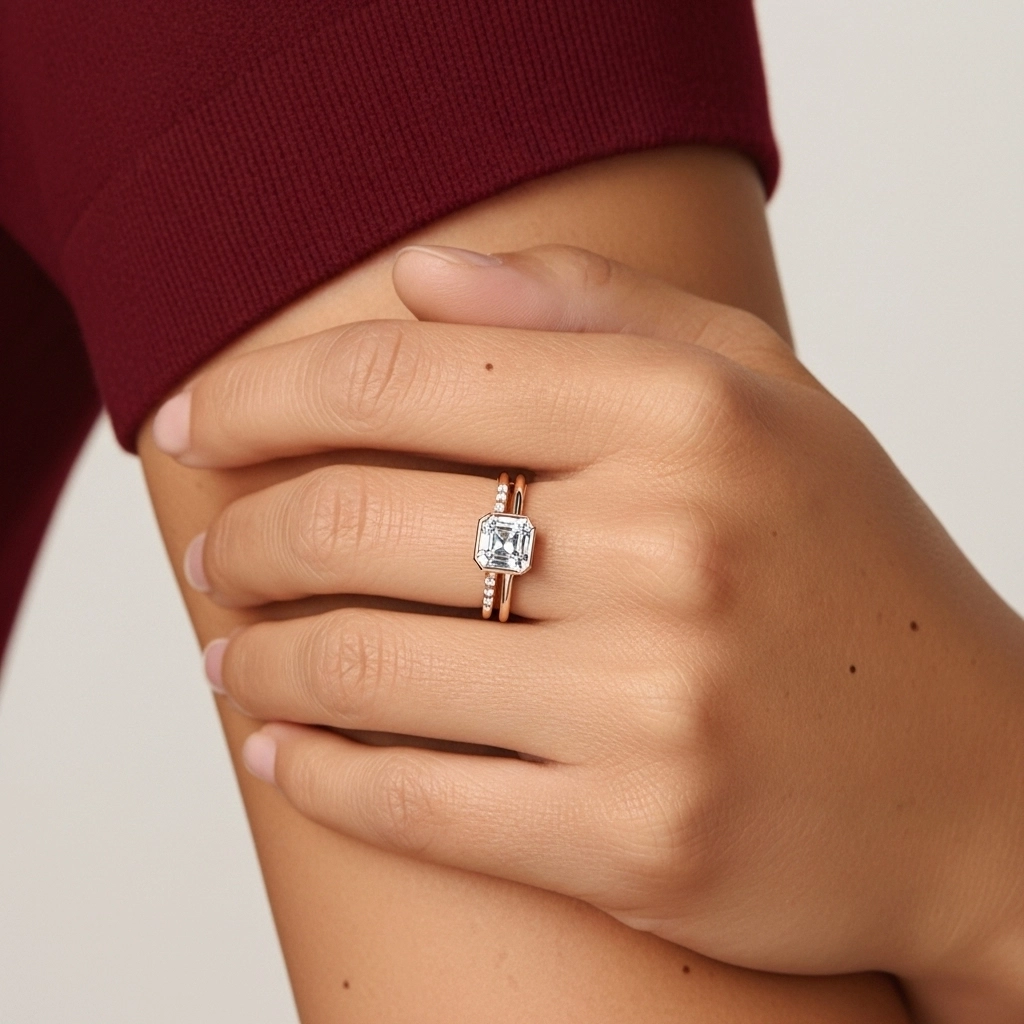 Simple Asscher 1.00ct Moissanite Ensemble nuptial