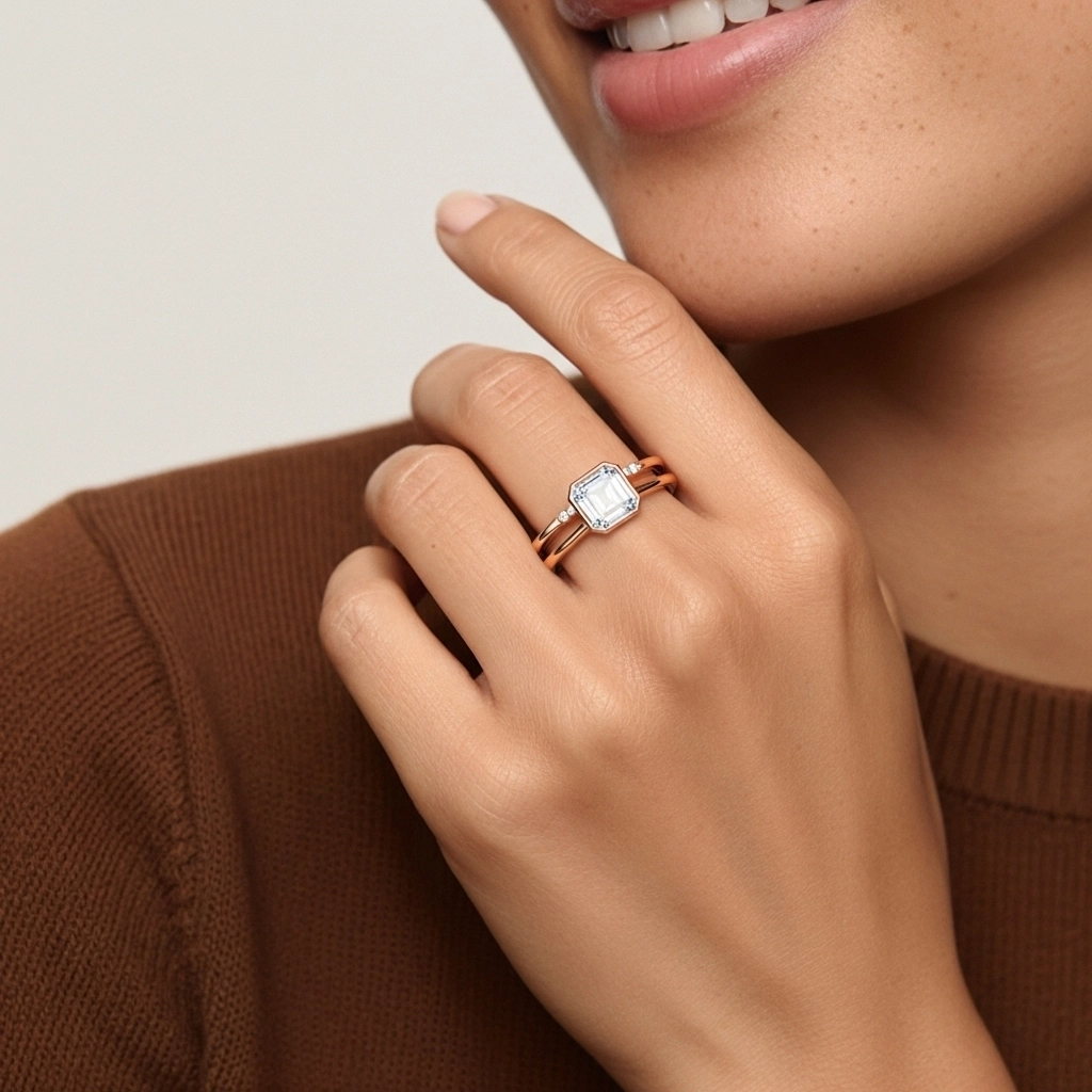 Simple Asscher 1.00ct Moissanite Ensemble nuptial