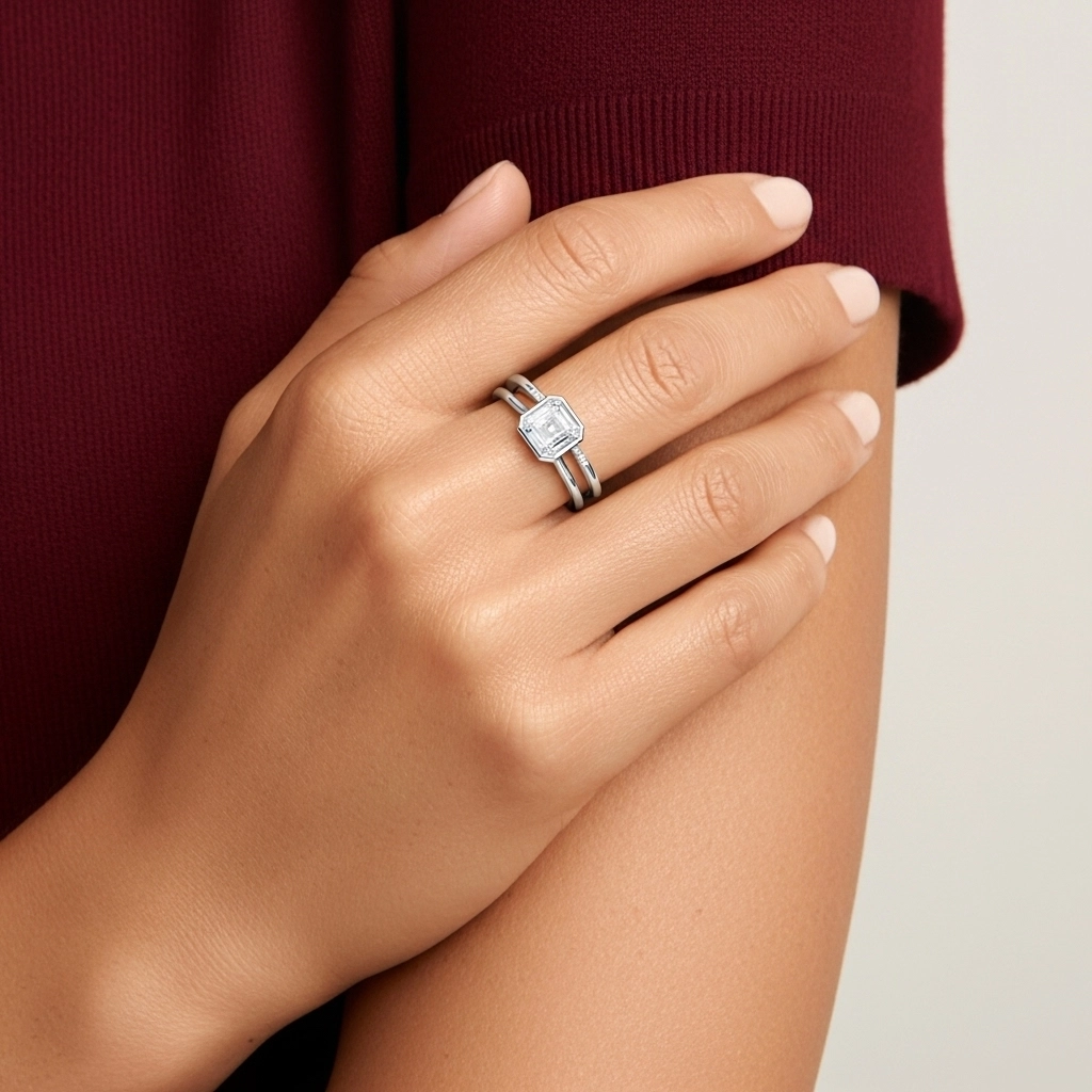 Simple Asscher 1.00ct Moissanite Ensemble nuptial