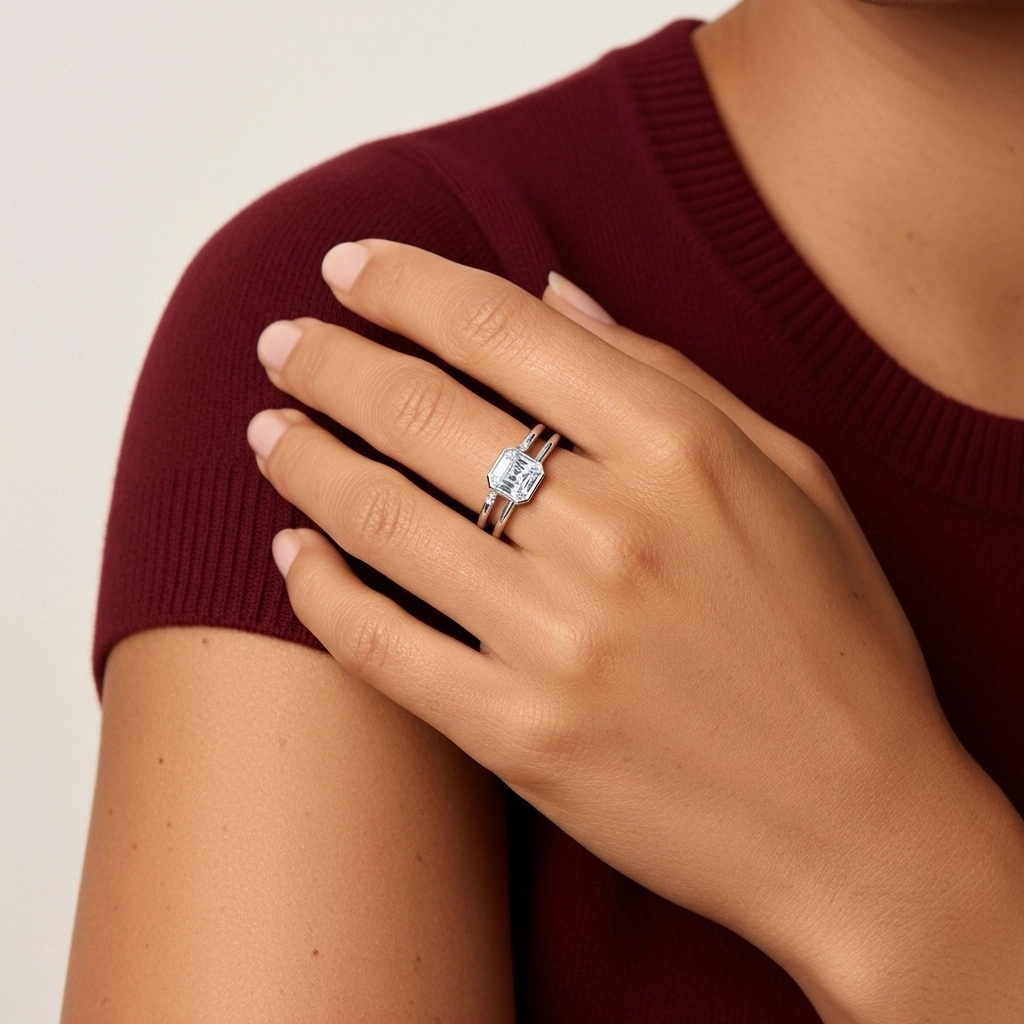 Simple Asscher 1.00ct Moissanite Ensemble nuptial