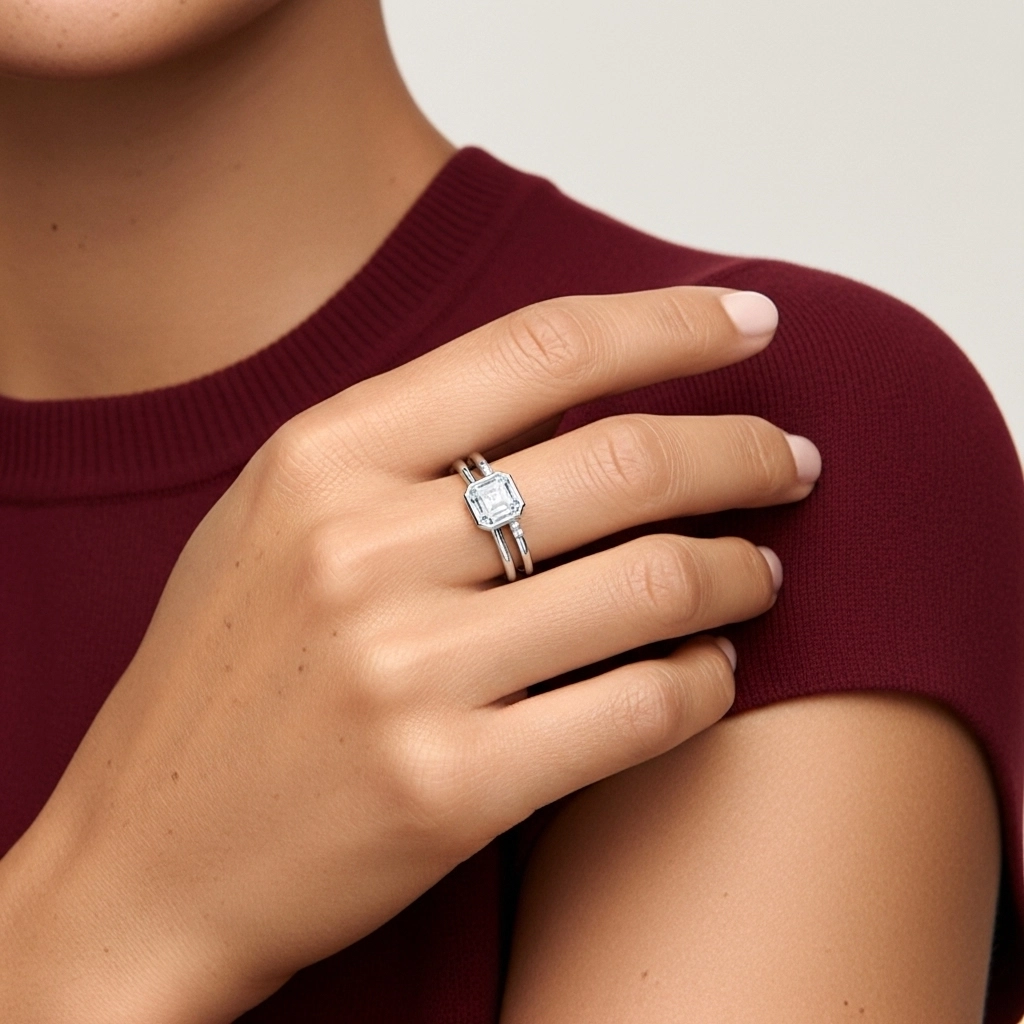 Simple Asscher 1.00ct Moissanite Ensemble nuptial