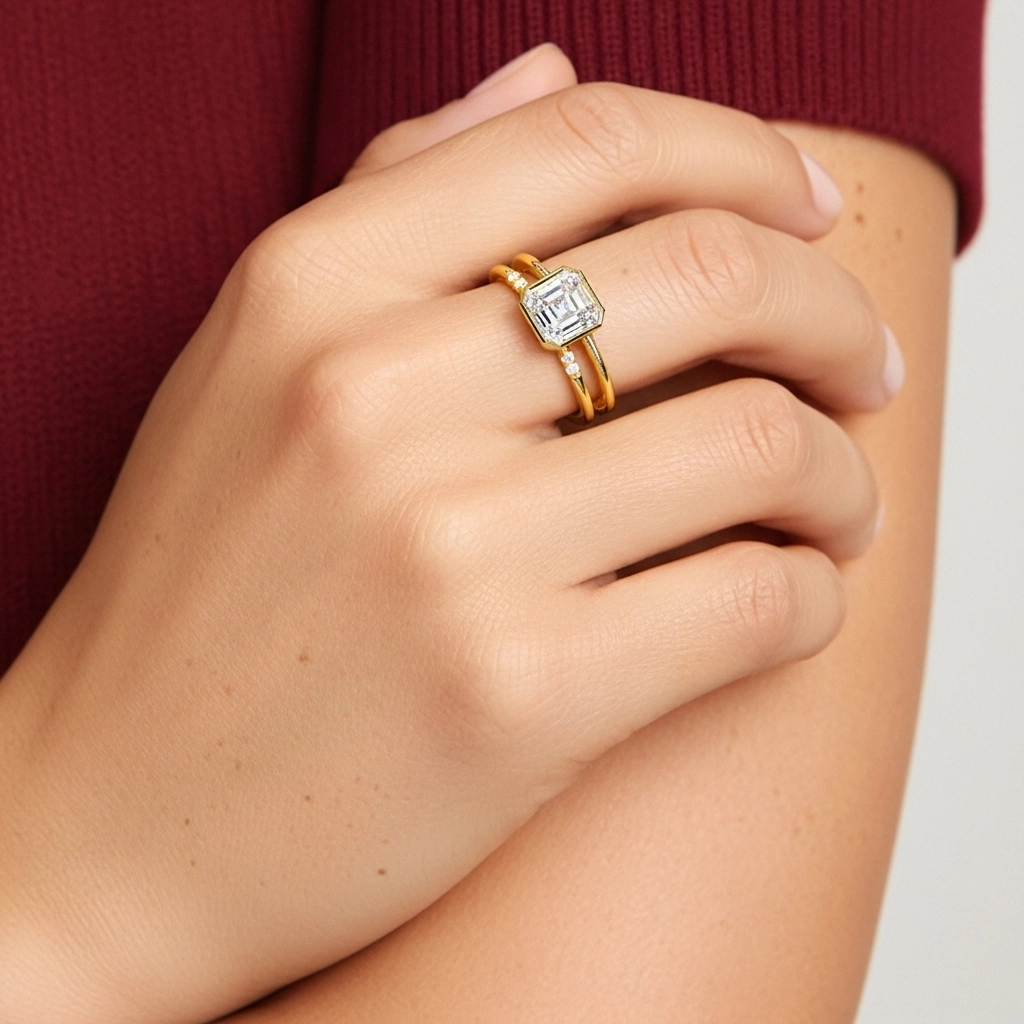 Simple Asscher 1.00ct Moissanite Ensemble nuptial