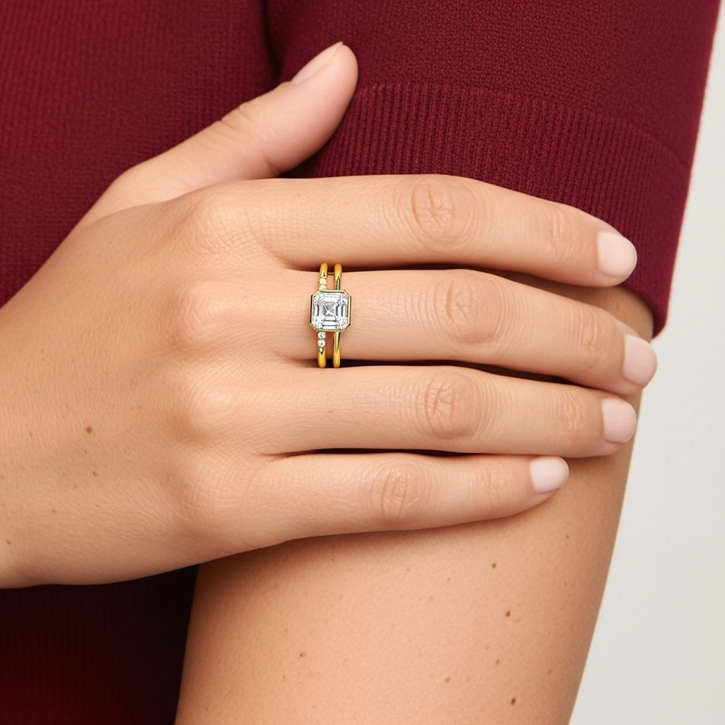 Simple Asscher 1.00ct Moissanite Ensemble nuptial