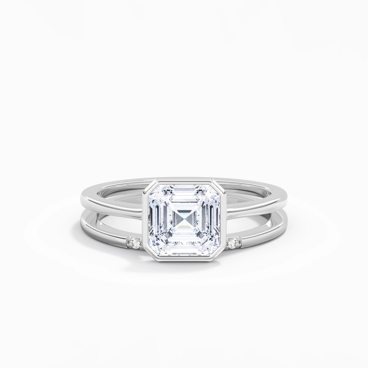 Simple Asscher 2.00ct Moissanite Ensemble nuptial