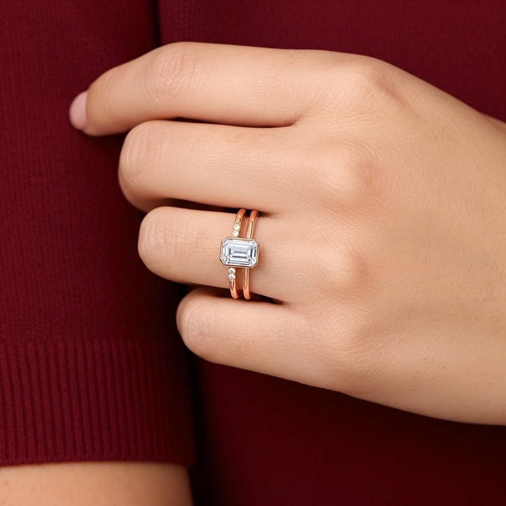 Simple Émeraude 1.00ct Moissanite Ensemble nuptial