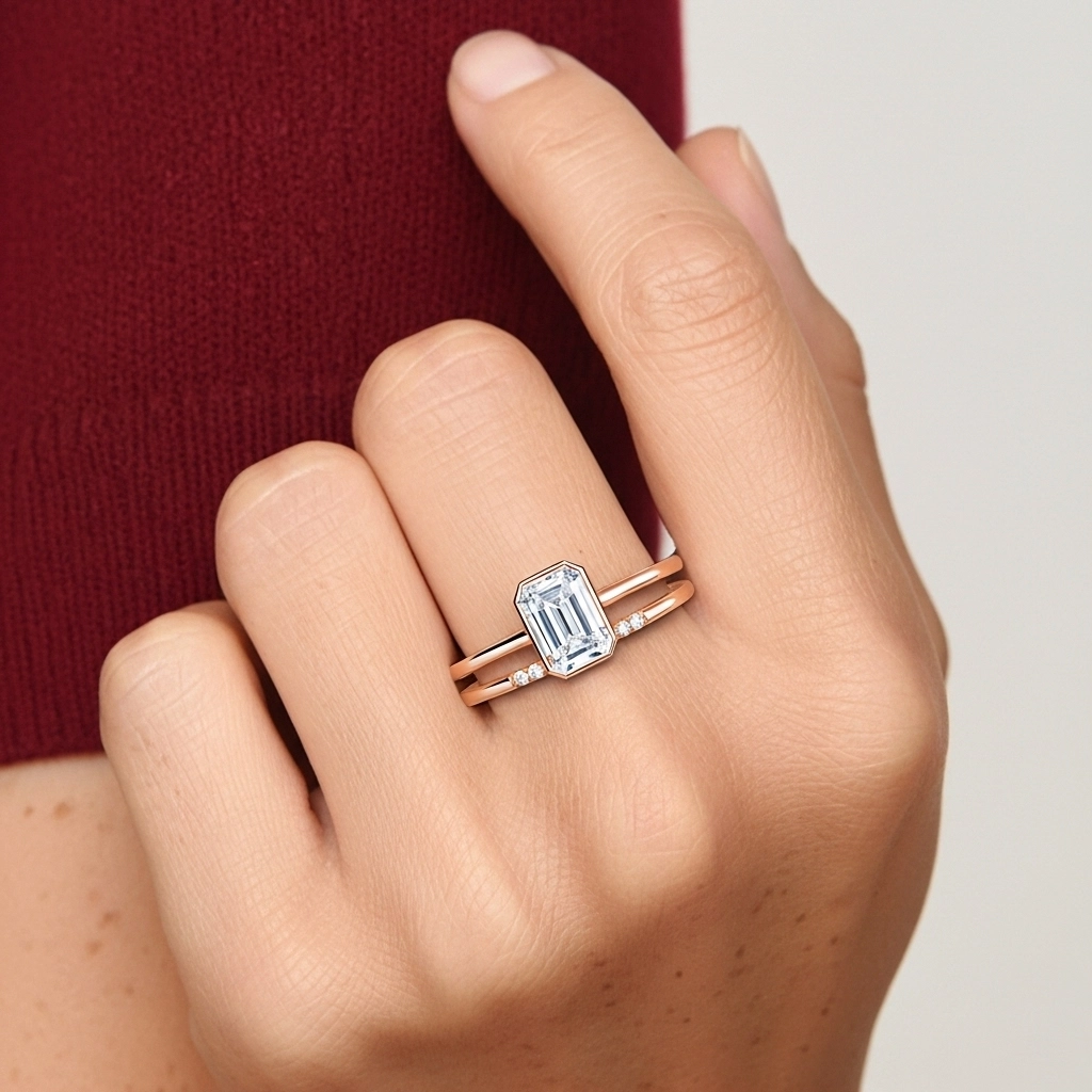 Simple Émeraude 1.00ct Moissanite Ensemble nuptial