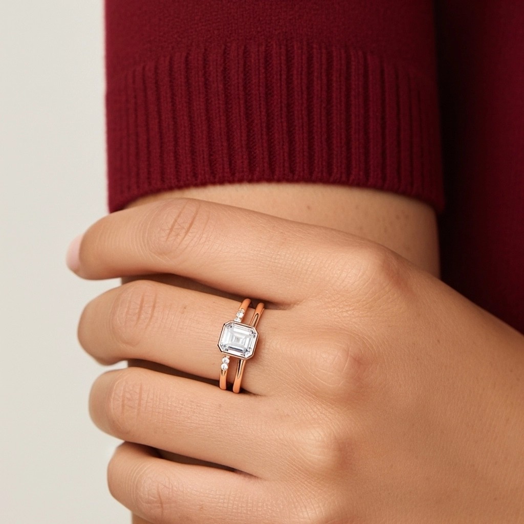 Simple Émeraude 1.00ct Moissanite Ensemble nuptial