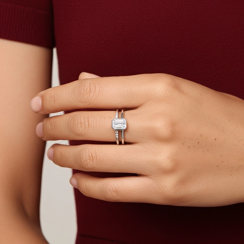 Simple Émeraude 1.00ct Moissanite Ensemble nuptial