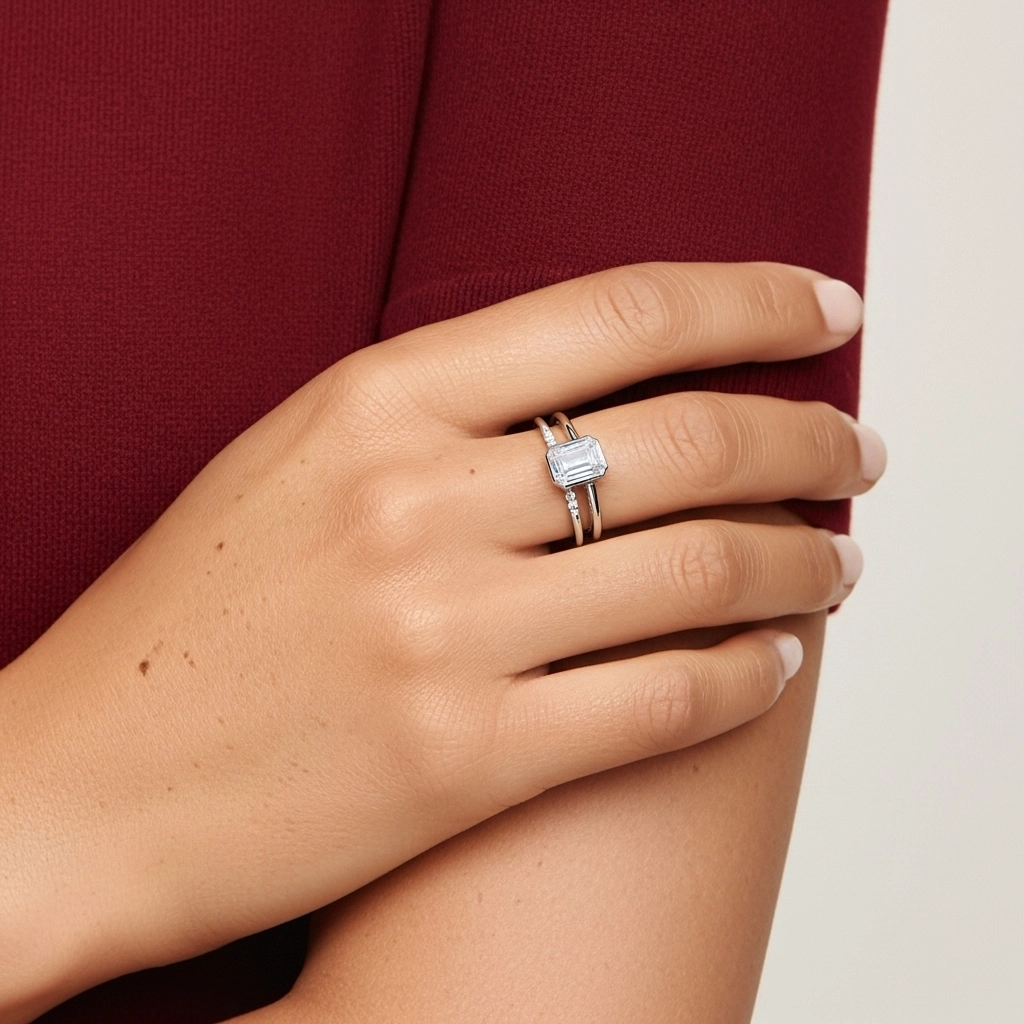 Simple Émeraude 1.00ct Moissanite Ensemble nuptial