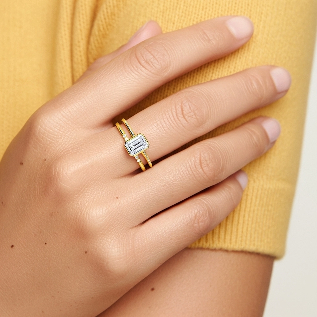 Simple Émeraude 1.00ct Moissanite Ensemble nuptial