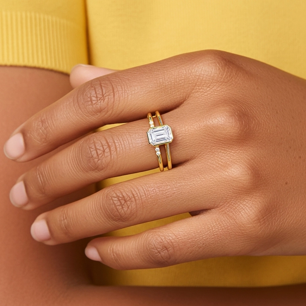 Simple Émeraude 1.00ct Moissanite Ensemble nuptial