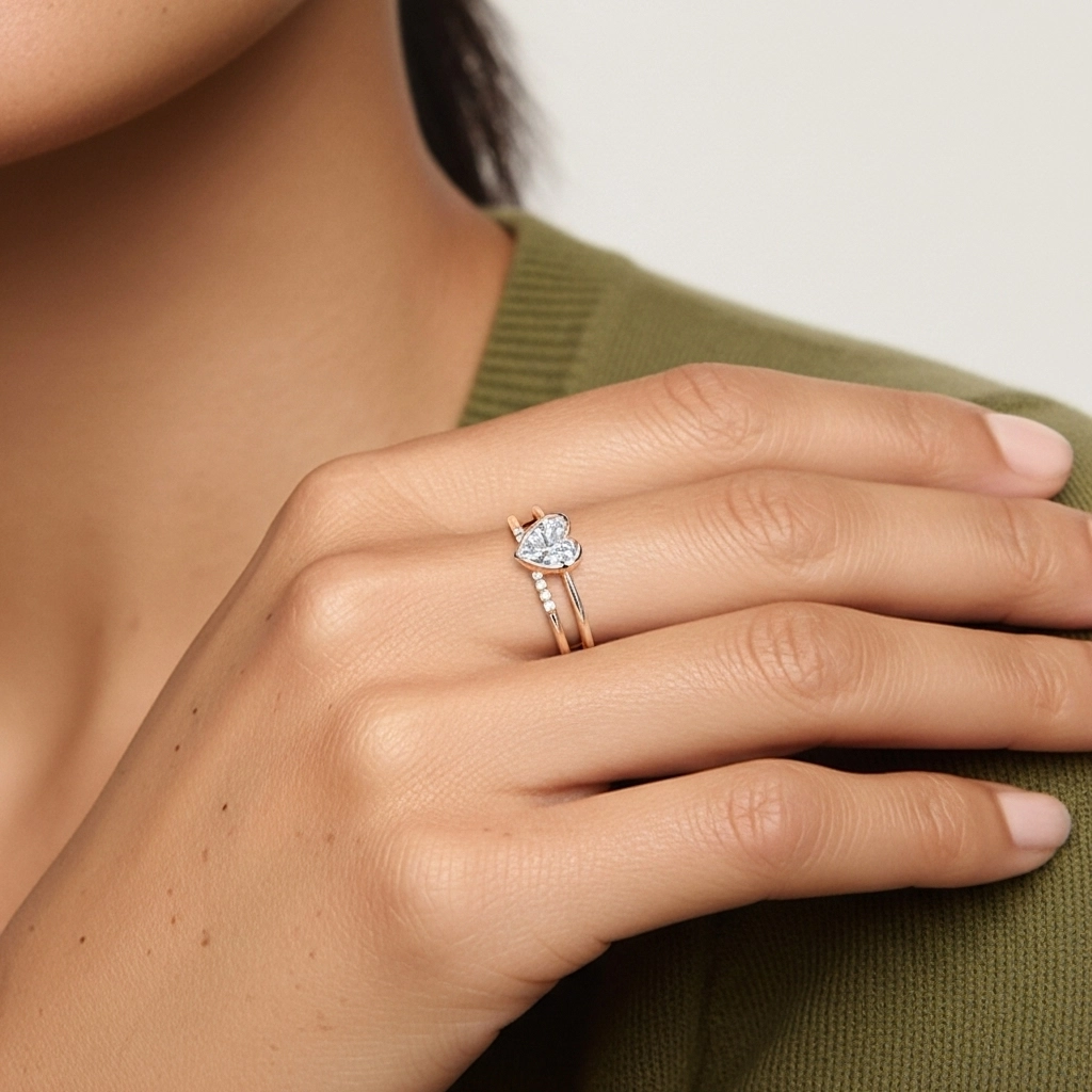 Simple Cœur 1.00ct Moissanite Ensemble nuptial