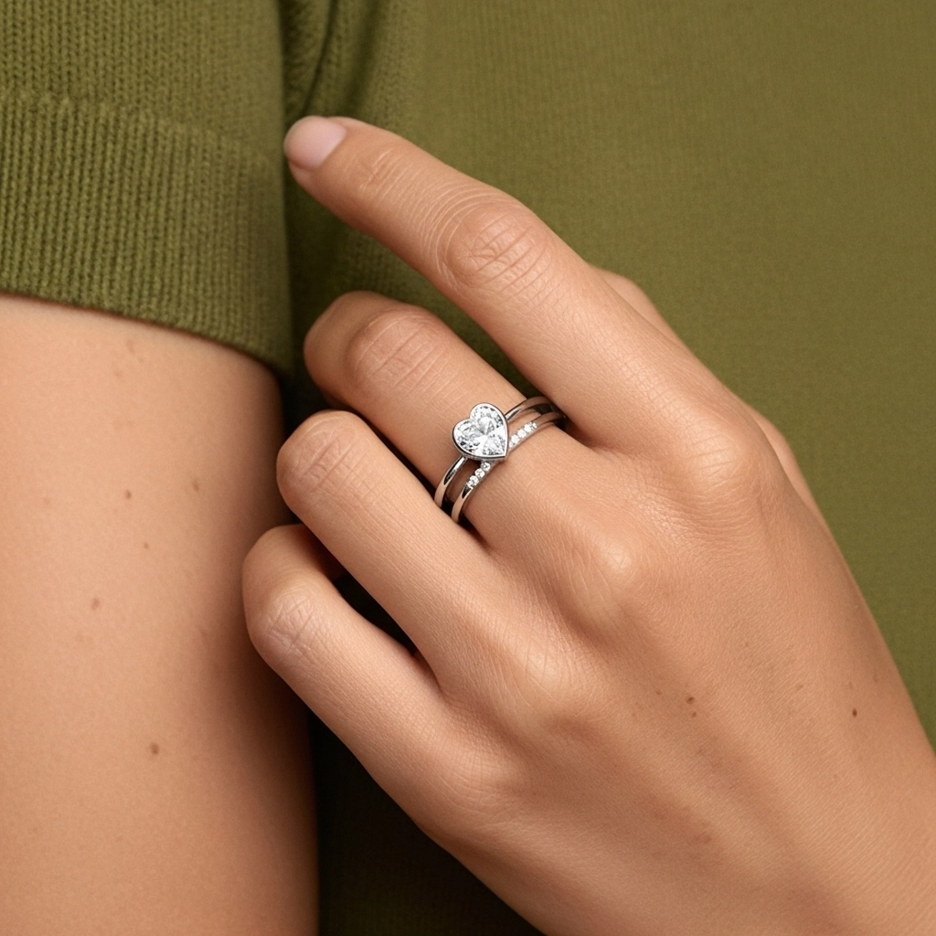 Simple Cœur 1.00ct Moissanite Ensemble nuptial