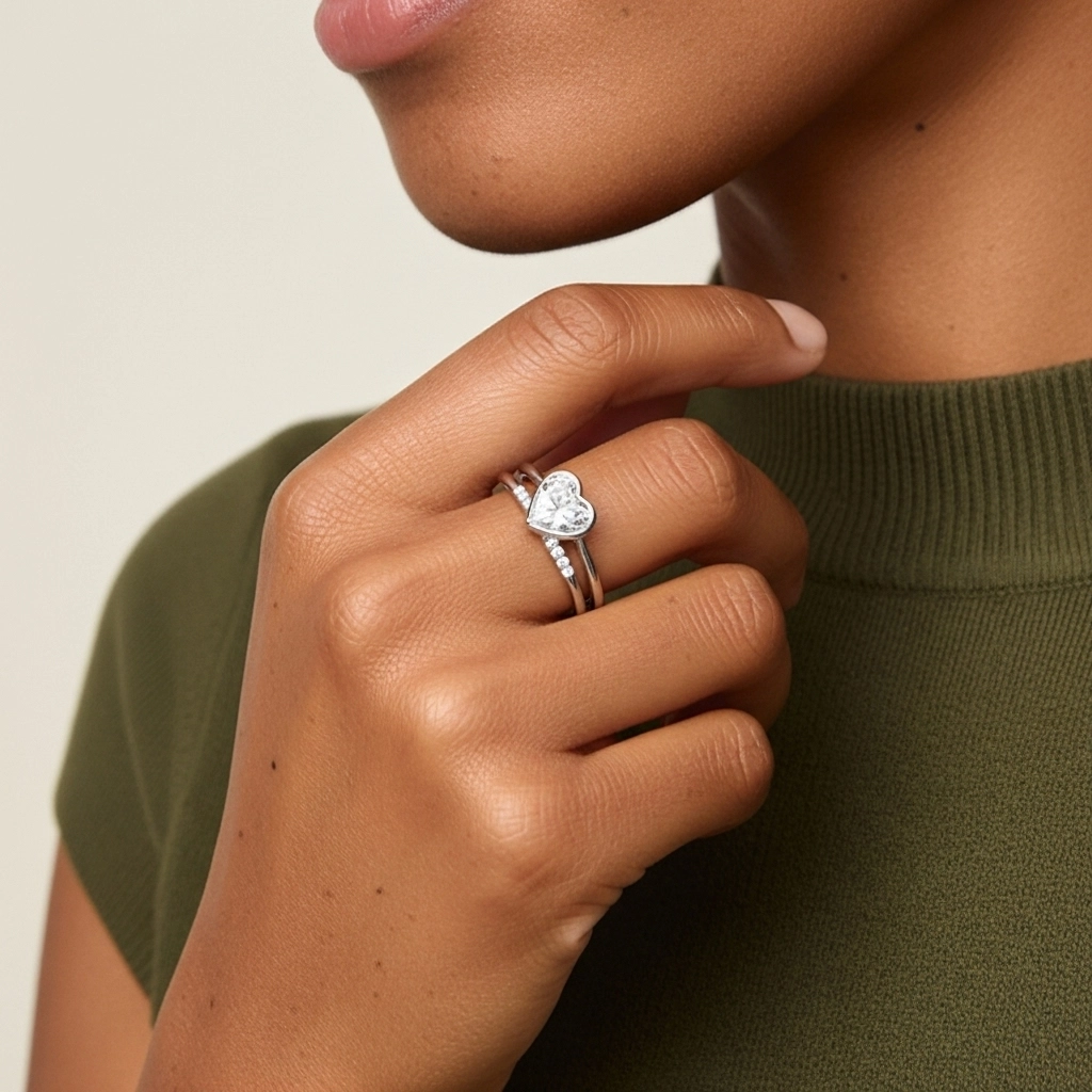 Simple Cœur 1.00ct Moissanite Ensemble nuptial