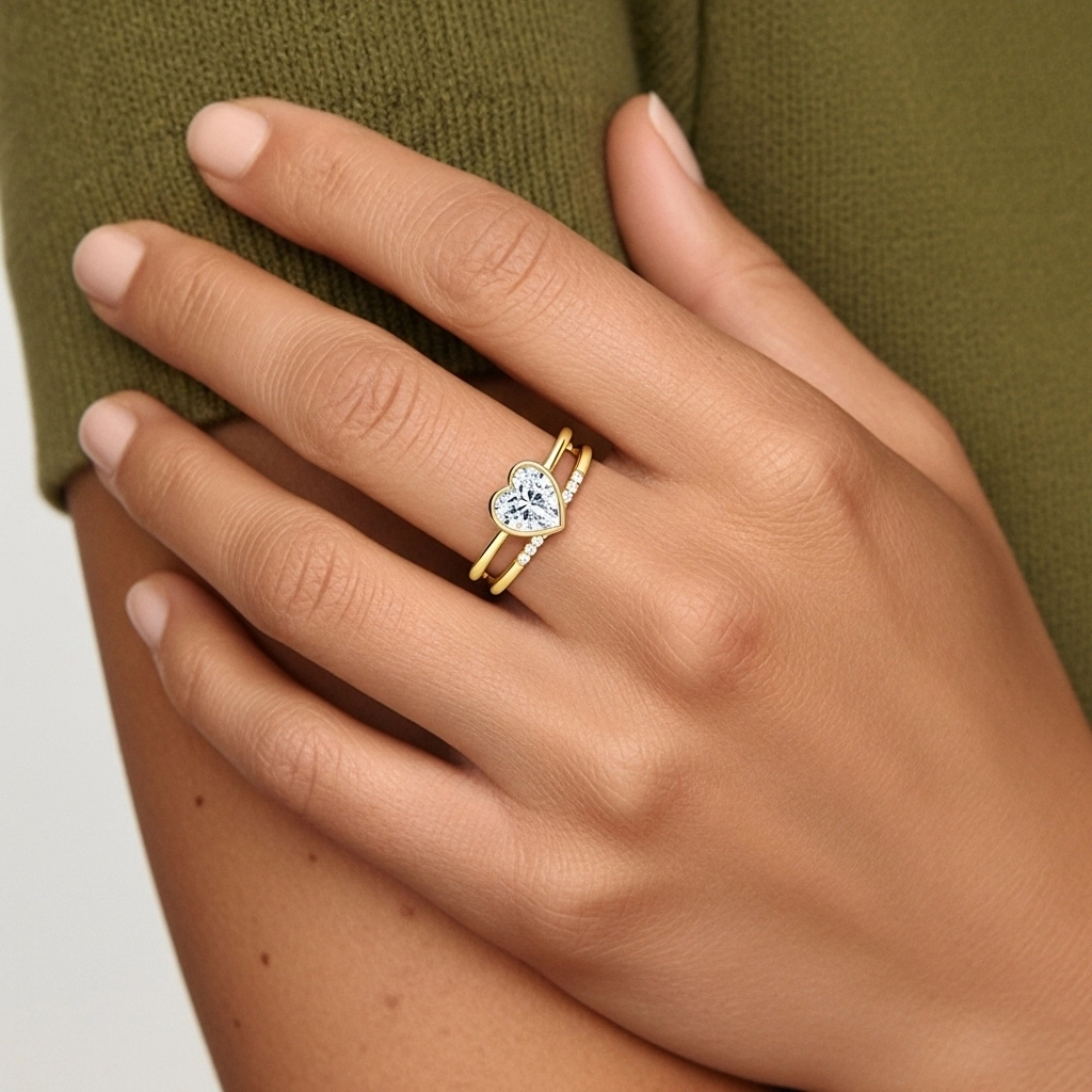 Simple Cœur 1.00ct Moissanite Ensemble nuptial