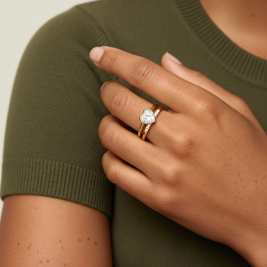 Simple Cœur 1.00ct Moissanite Ensemble nuptial