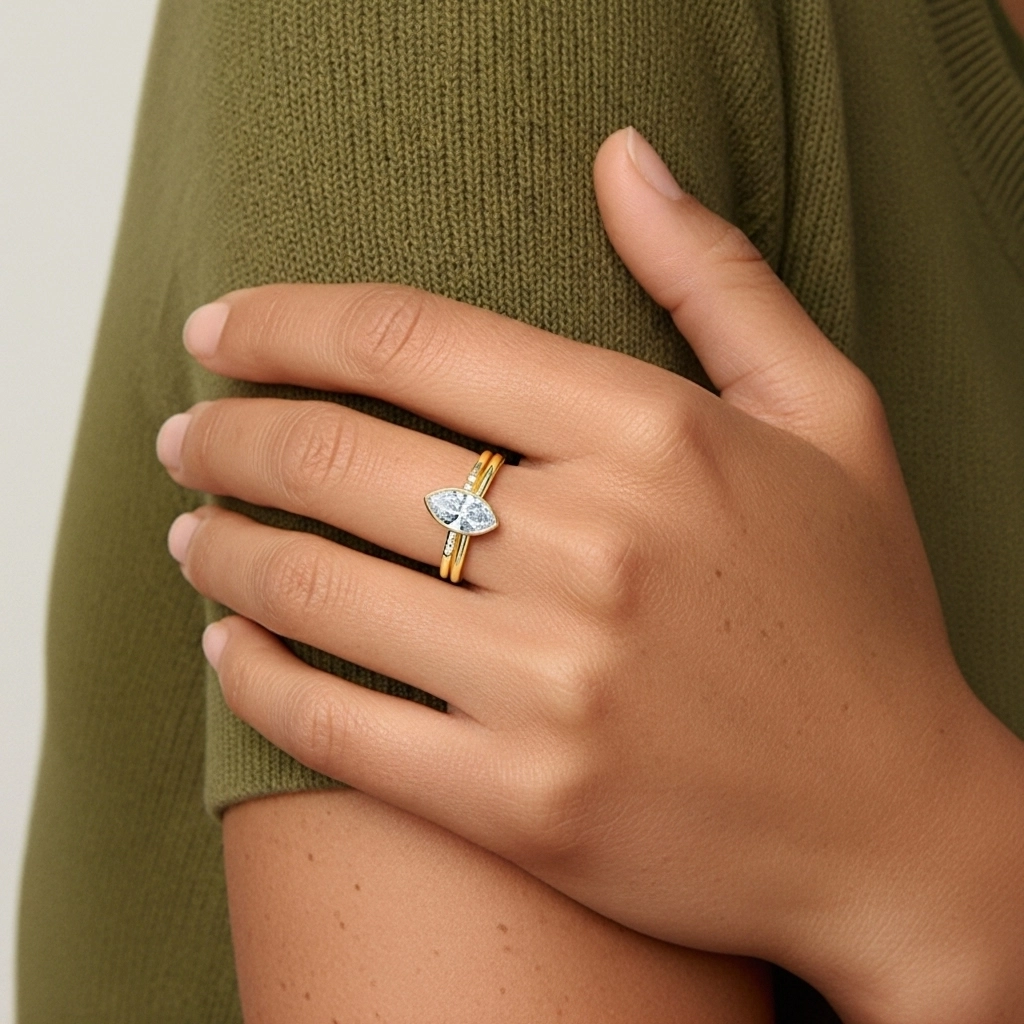 Simple Marquise 1.00ct Moissanite Ensemble nuptial