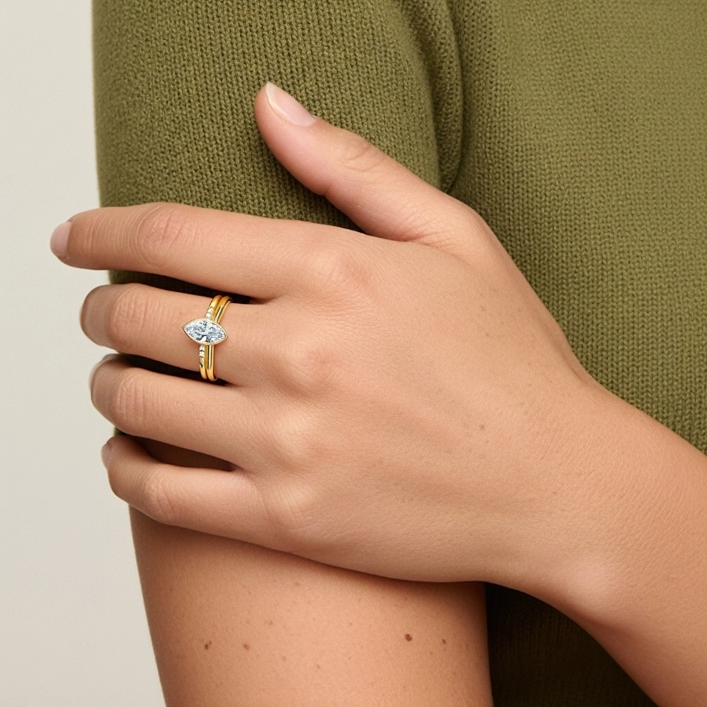 Simple Marquise 1.00ct Moissanite Ensemble nuptial