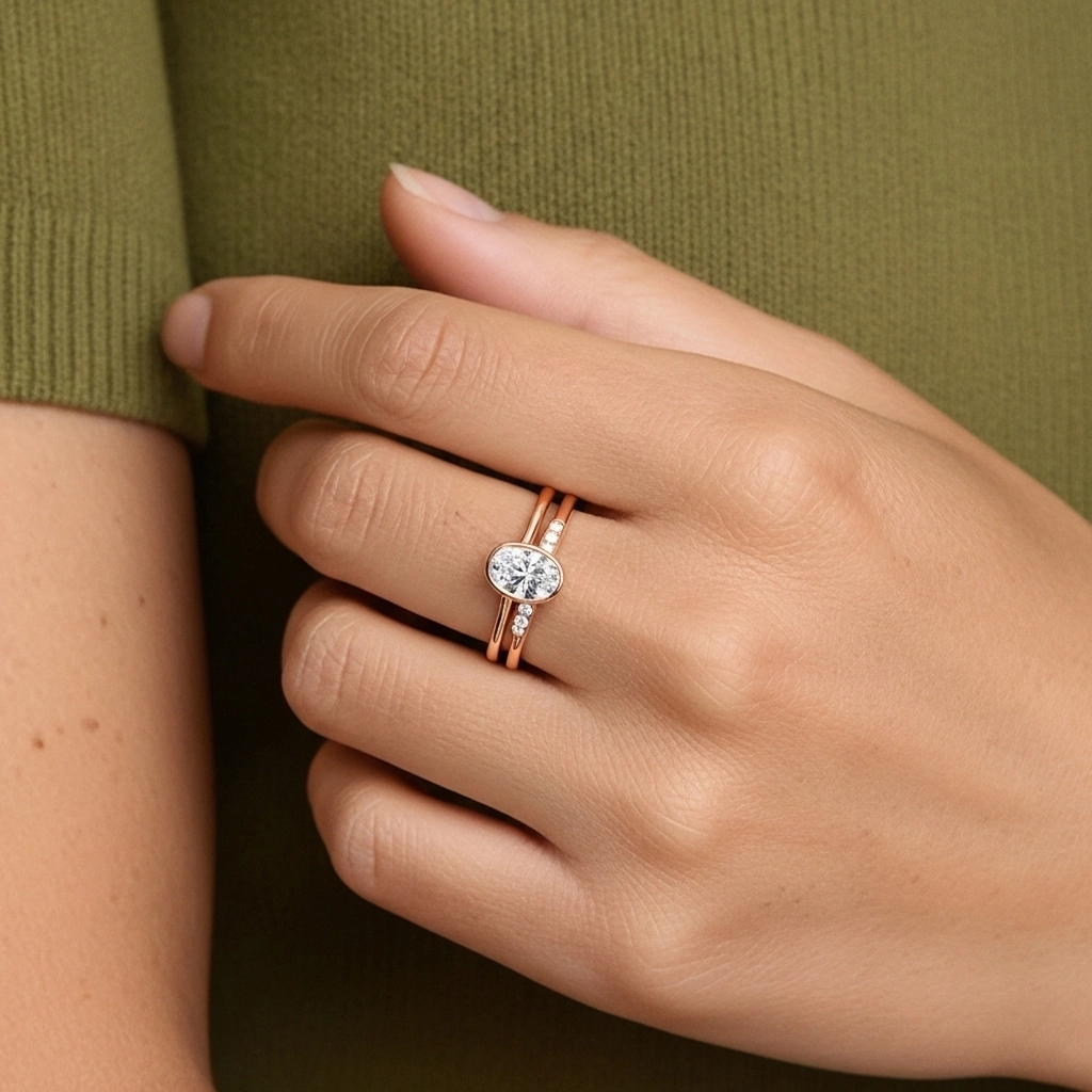 Simple Ovale 1.00ct Moissanite Ensemble nuptial