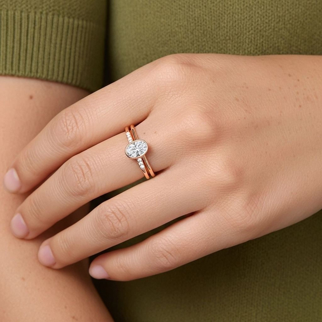 Simple Ovale 1.00ct Moissanite Ensemble nuptial