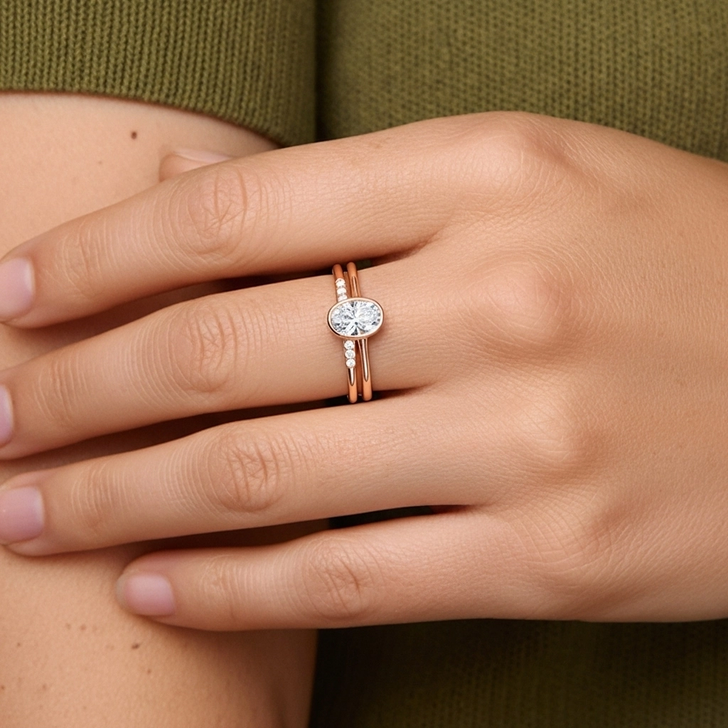 Simple Ovale 1.00ct Moissanite Ensemble nuptial